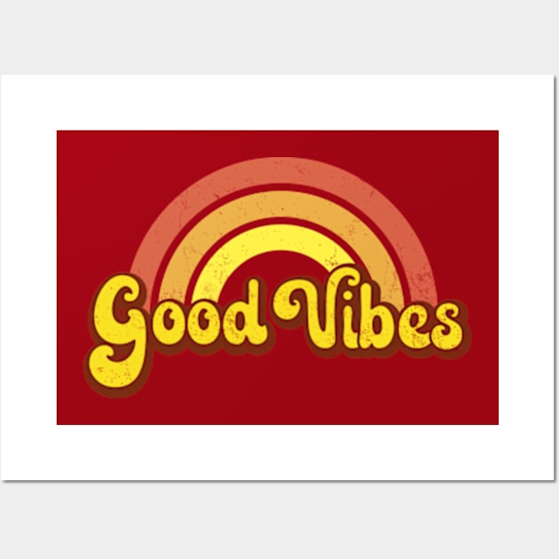 Retro Rainbow Good Vibes Wall Art by Jitterfly